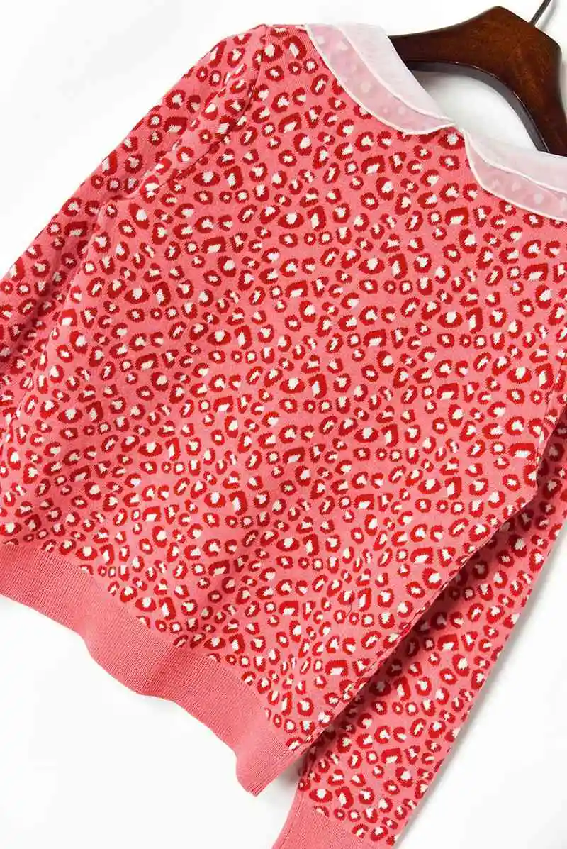 New Autumn Cardigans Women Sweet Peter Pan Collar Leopard Pattern Single Breasted Knitted Sweater Jacket Jumper Top pull femme |