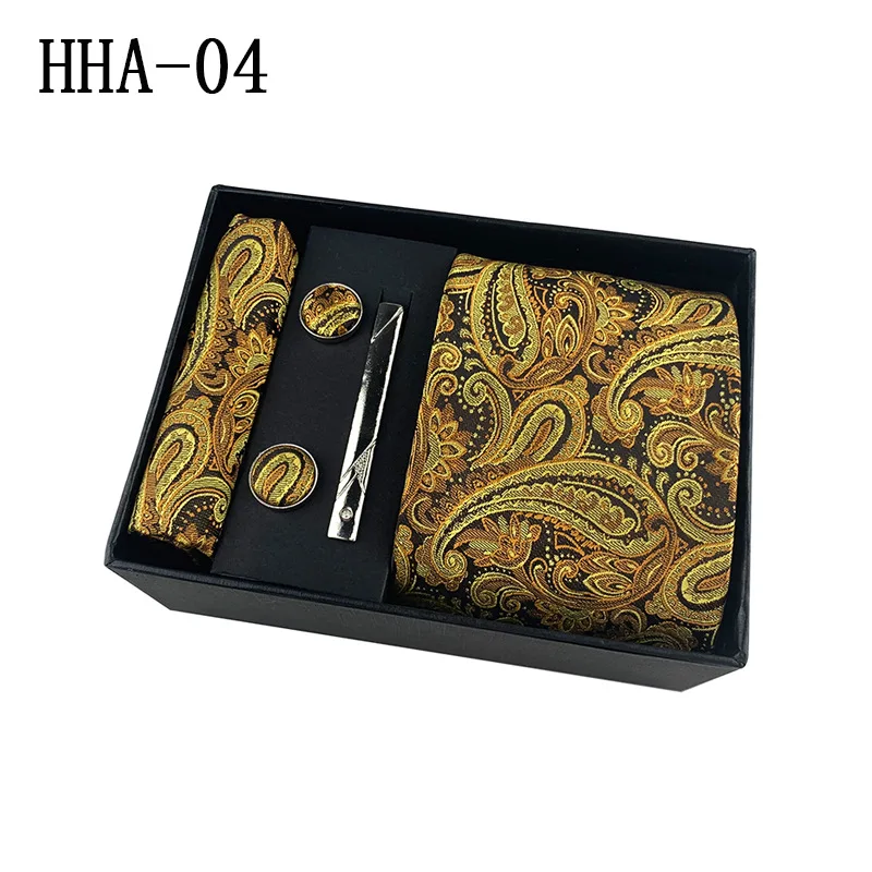 Luxury Paisley Cufflinks Handkerchief Tie Clip Necktie Set with Gift Box for Men Holiday Wedding Graduation Best Man | Аксессуары для