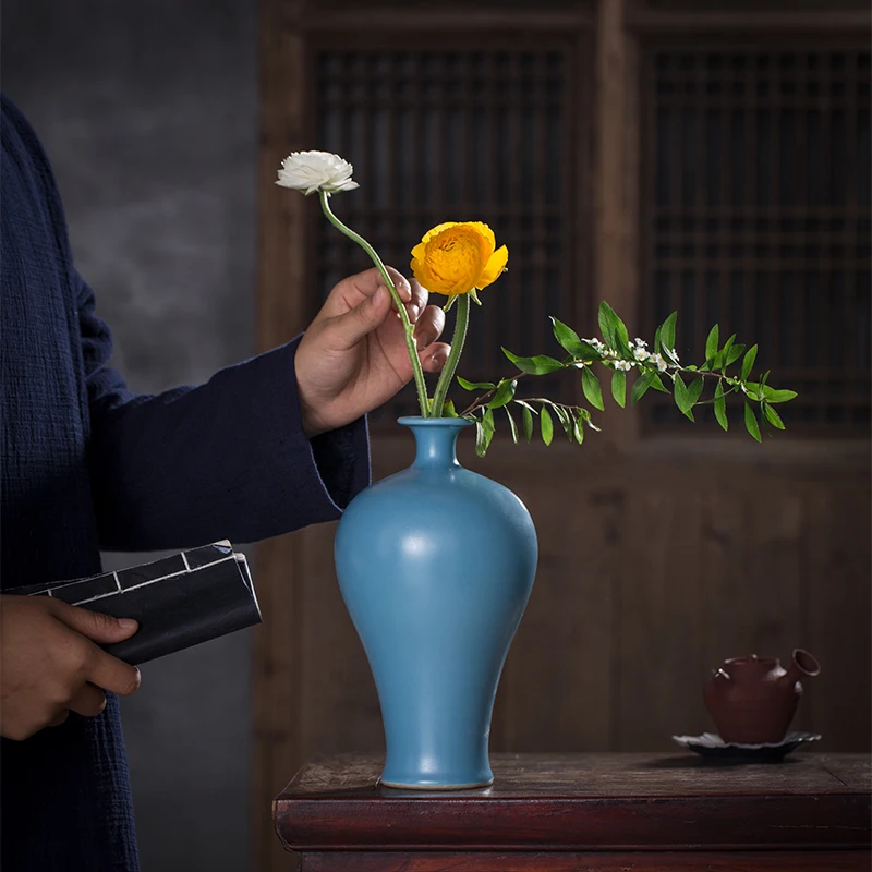 Имитация Ru печи глазури небесно голубая ваза Meiping Изысканная антикварная