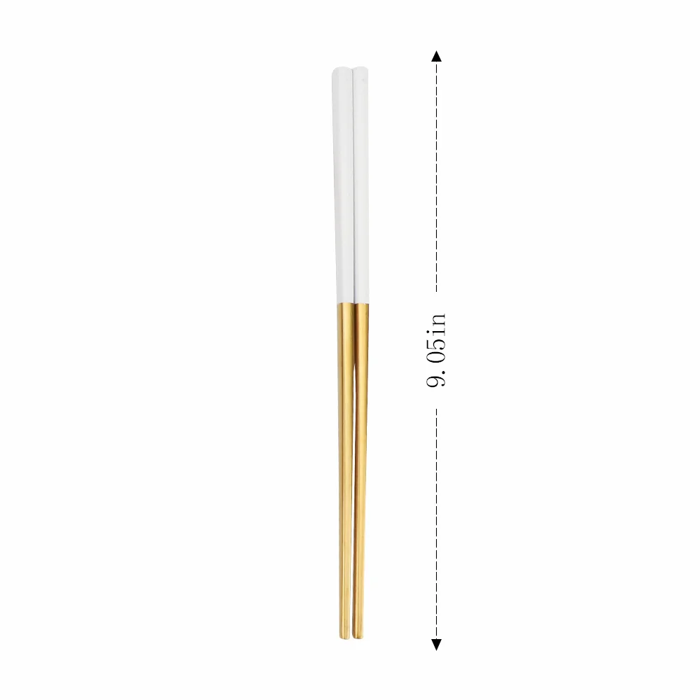 

1 Pair White Gold Japanese Korean Style Chinese Chopsticks Sushi Sticks Noodles Rolls Food Tableware Reusable Metal Chopsticks