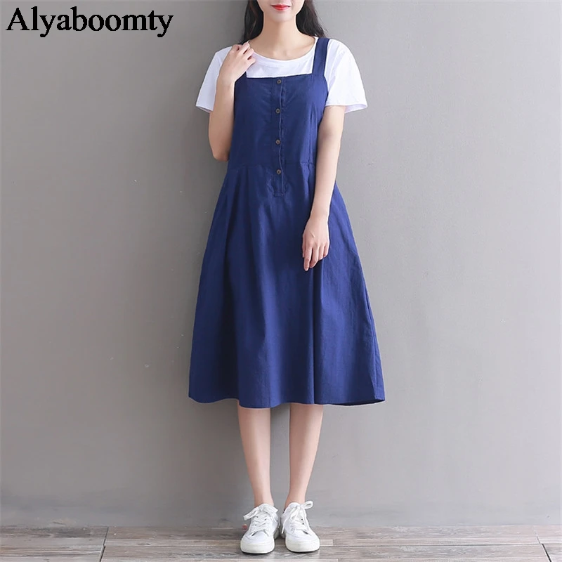 Женский сарафан в японском стиле преппи на бретелях элегантное милое хлопковое