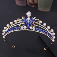 kmvexo fashion crystal butterfly crowns wedding hair accessories luxury queen princess tiara diadems women hair jewelry bride