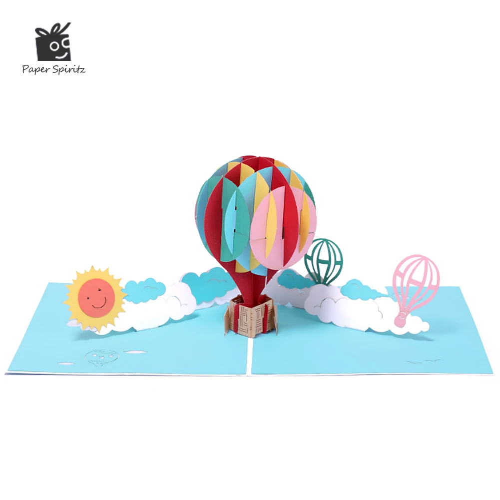 

PAPER SPIRITZ hot air balloon laser cut 3D paper pop up card with blank envelope invitations greeting cards valentin invitation