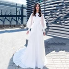 Винтажное свадебное платье, Простые Свадебные платья с рукавами-фонариками, атласное дешевое свадебное платье, свадебные платья