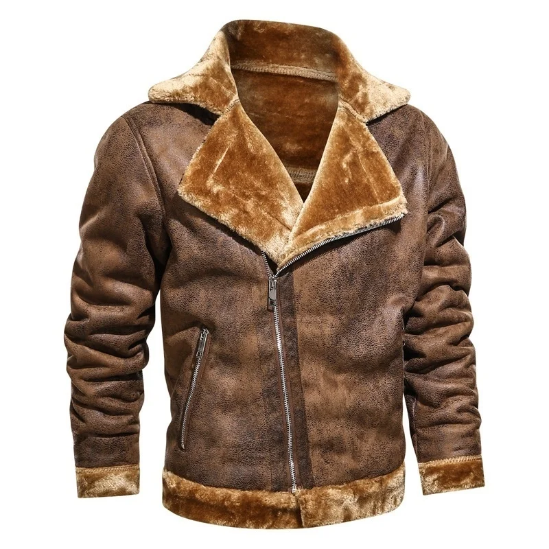 

Зимняя кожаная куртка с лацканами, утолщенная Мужская Меховая куртка для отдыха 2021