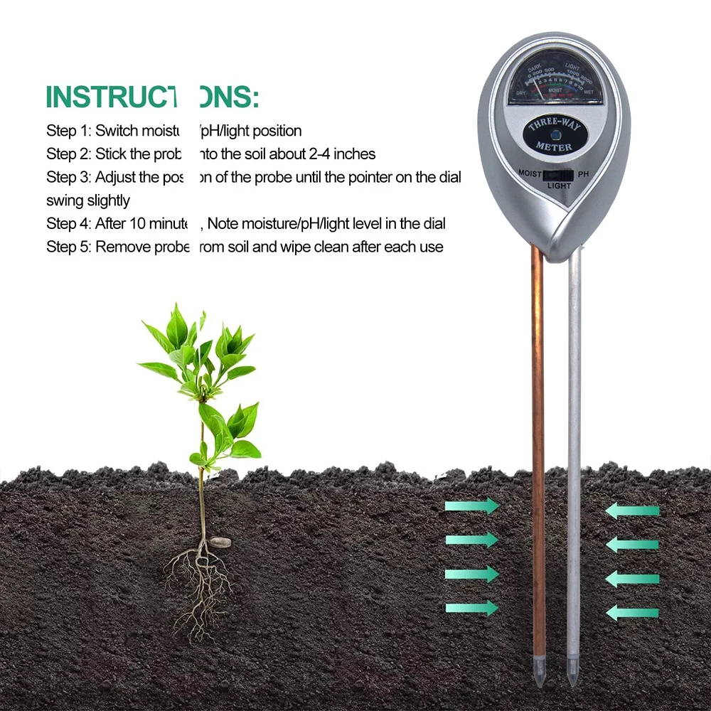 3 in 1 Soil PH Meter Sunlight Tester Plants Acidity Humidity Monitor Detector Garden Flowers Moisture Sensor | Инструменты
