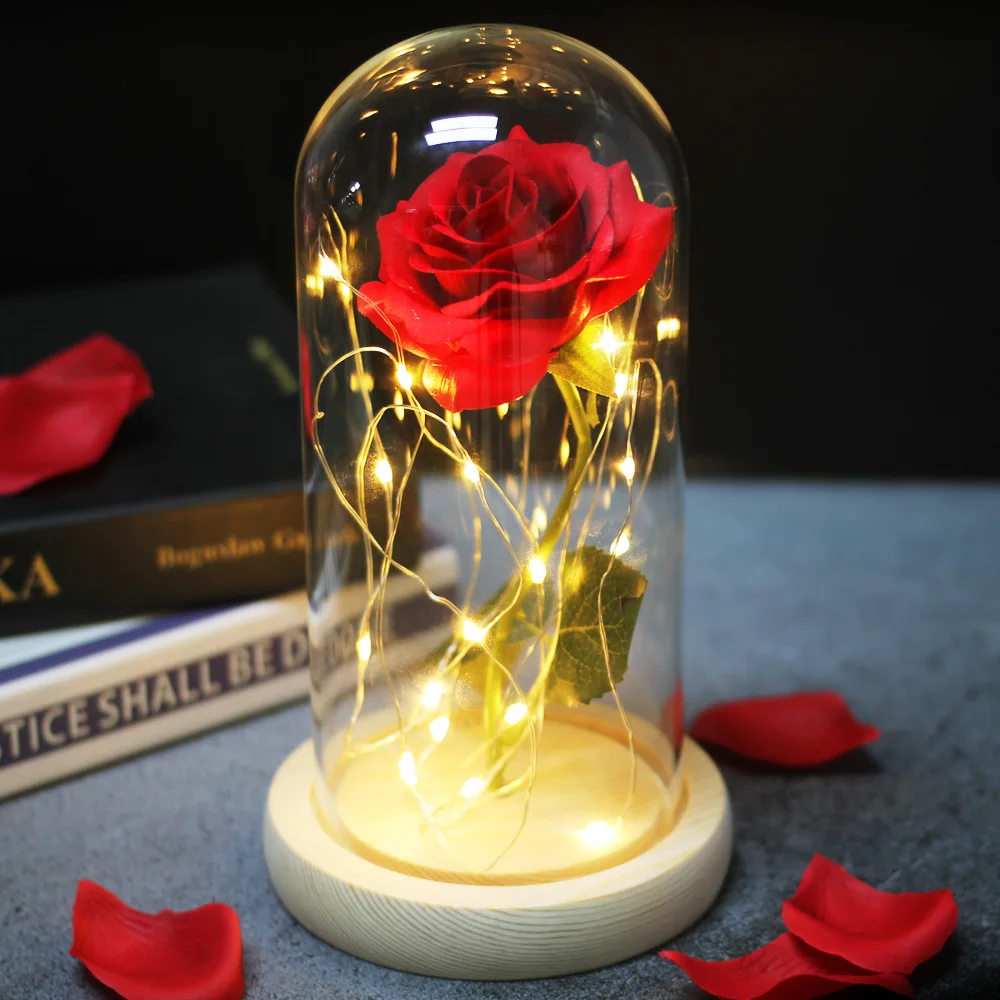 Искусственные цветы Красавица и чудовище Роза в стеклянном покрытии со