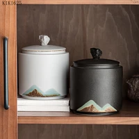 modern mountain tea cans frosted black and white ceramic storage jars household large capacity candy nuts sealed jar decoration
