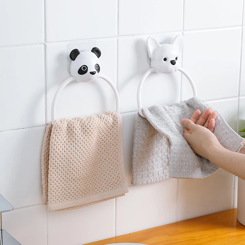 

Simple Style Cartoon Plastic Animals Shape Towel Hanging Ring Kitchen Storage Tools Wall-Mounted Seamless Adhesive Bathroom Hook