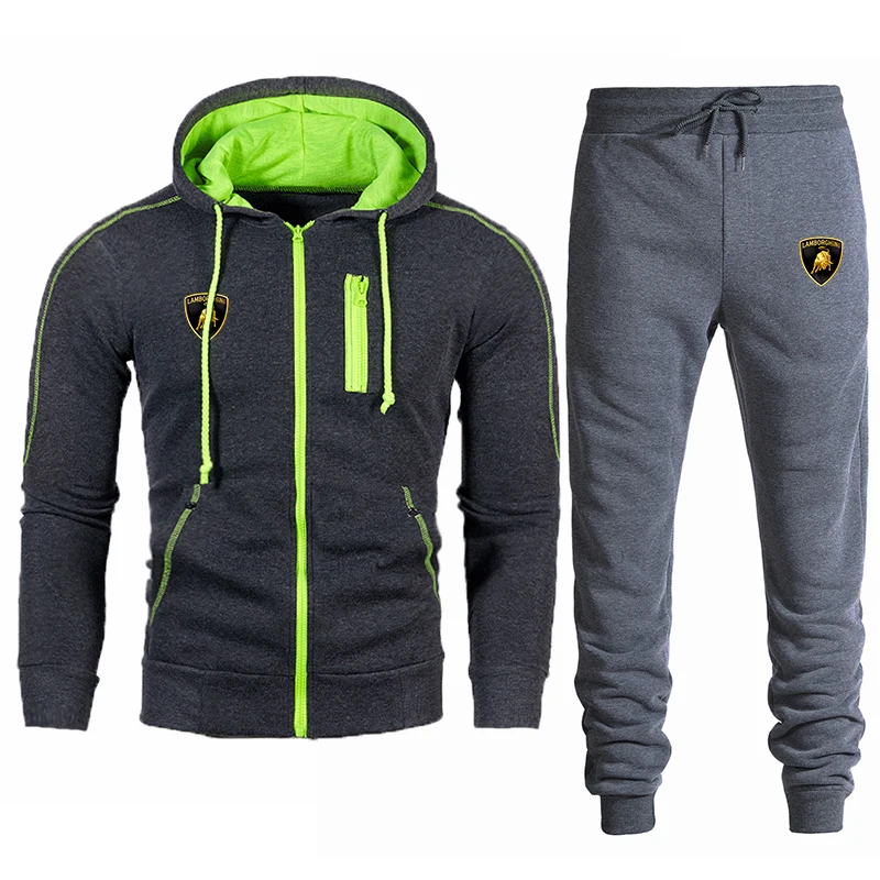 

2021 Winter Men's Clothing Men Sets car Printing Hoodie Set Fleece Zipper Sweatshirt Casual Sport Sweatpants Mens
