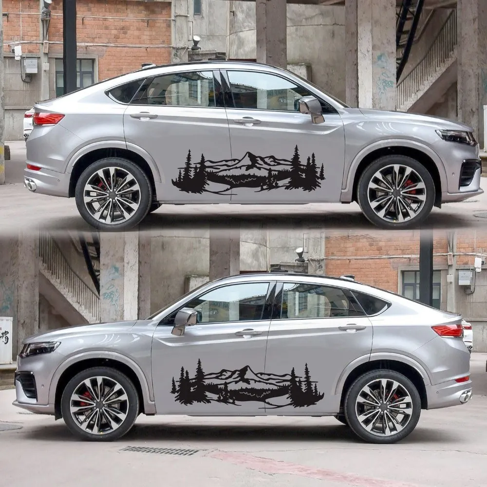 

2pcs Vinyl Mountain Decal Waterproof Car Emblem GraphicSkirt Creative Stripe Refitting body pasting Car Body Styling Sticker for
