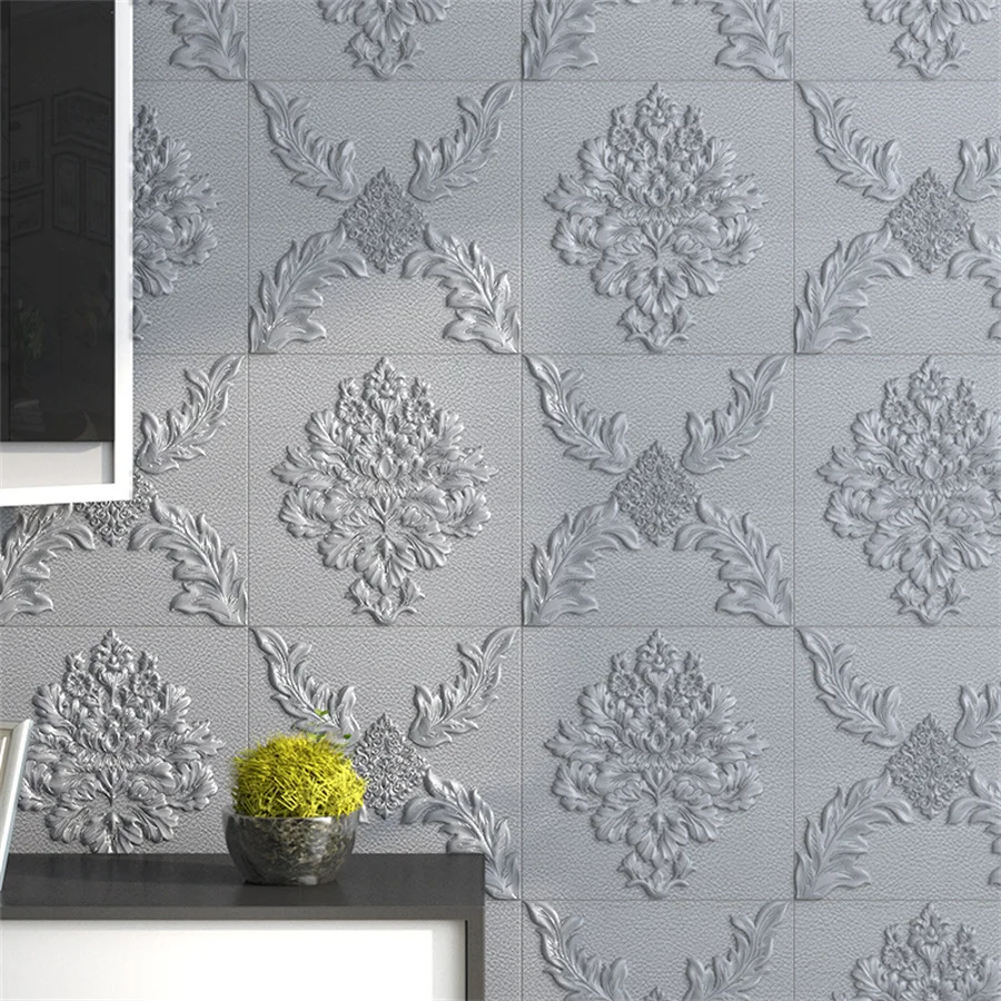 

10pcs/a lot Soundproof Self-adhesive Stickers Embossed Wall Panel Wallpaper Bedroom Background Wall Ceiling Suspended Decoration