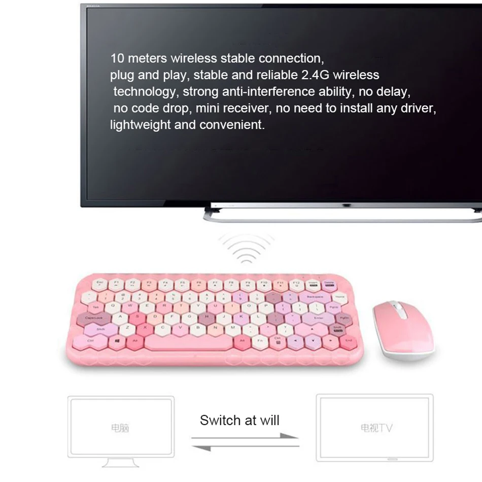 2 4G Беспроводной Клавиатура Набор разные яркие цвета круглые клавиши