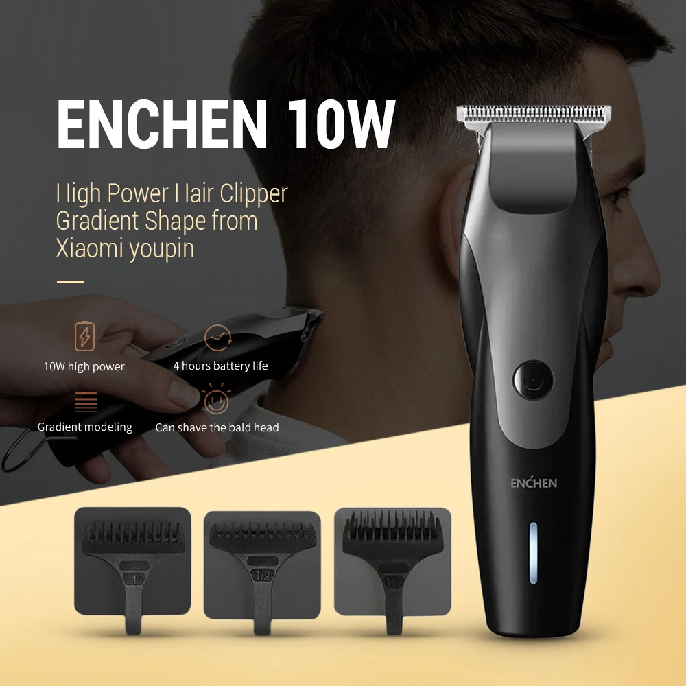 Мужская машинка для стрижки волос ENCHEN с usb-зарядкой, триммер для бороды, тример, электробритва, машинка для стрижки волос с Т-образной головкой, машинка для стрижки волос ipx7водонепроницаемый - Цвет: Black
