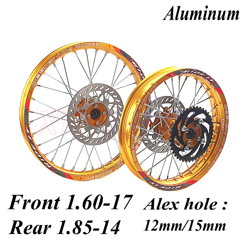 GOLD Front 1.60-17 Rear 1.85-14 inch Alloy Wheel Rim with CNC Hub brake disc For KAYO HR-160cc TY150CC Dirt Pit bike 14/17 inch