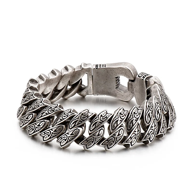 

2020 INS Hot Punk Bracelet Vintage Keel Titanium Steel Bracelet Ultra Wide Buckle Hip Hop Bracelet
