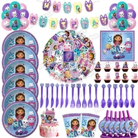Gabby Dollhouse Cats Birthday Party Decor Balloons Baby Shower Birthday Disposable Cup Plate Balloon Tableware Party Supplies