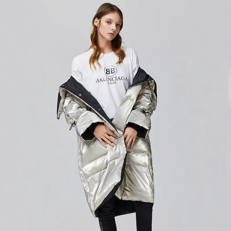 Janveny новый бренд 2020 зимний женский пуховик Длинные парки для женщин глянцевый