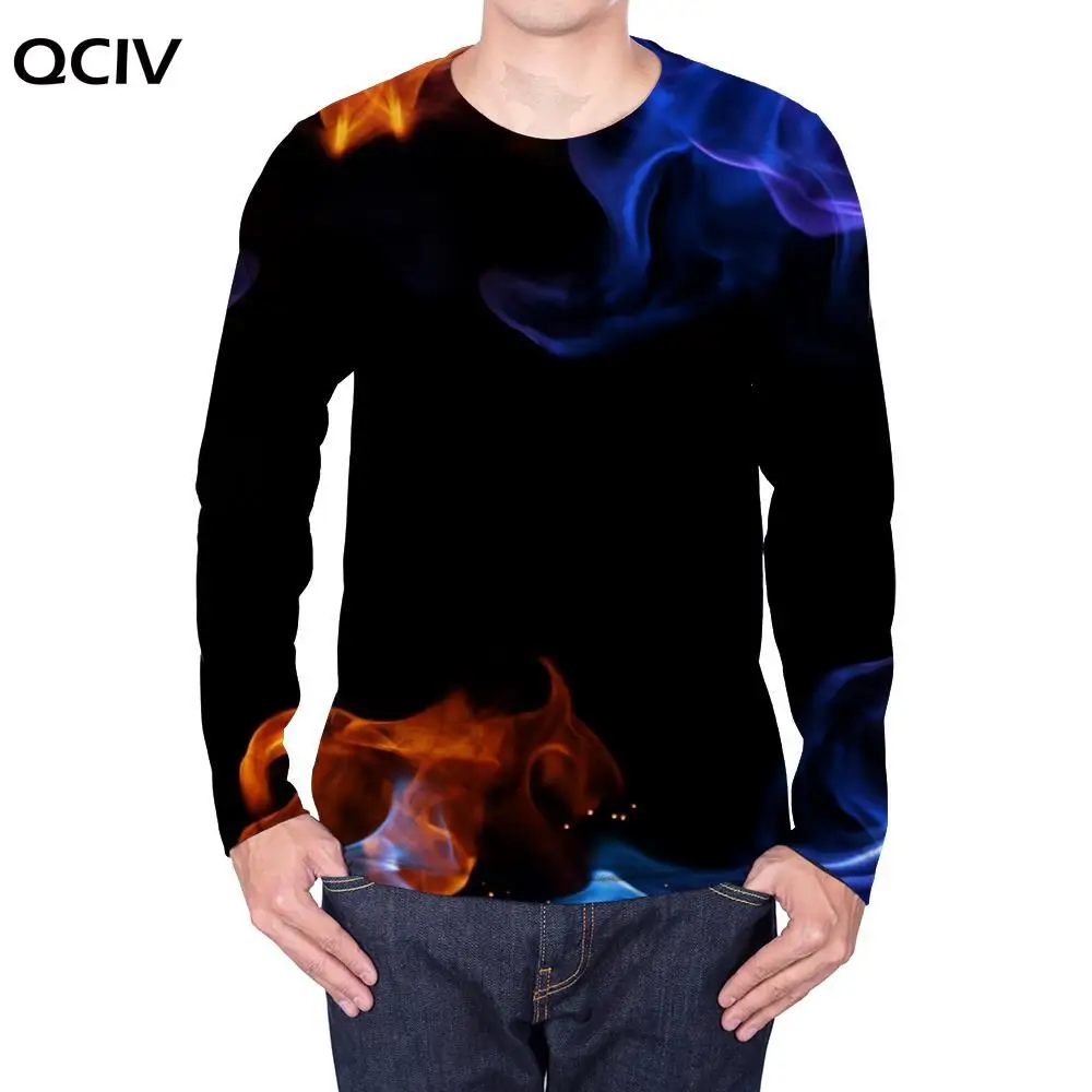 

QCIV Flame Long sleeve T shirt Men Abstract Punk Rock Smoke Cloud Anime Clothes Novel Funny T shirts Mens Clothing Summer