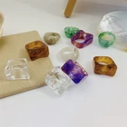 LJLGLY, Открытое кольцо неправильной формы в стиле ретро, прозрачные разноцветные кольца из смолы для женщин, бижутерия на палец, модные, в стиле панк, для девушек, для путешествий