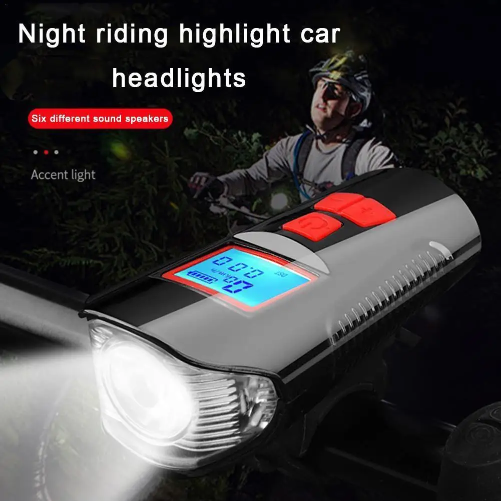 

Waterproof Bicycle Light USB Rechargeable Bike Front Light Flashlight with Bike Computer LCD Speedometer Cycling Head Light Horn
