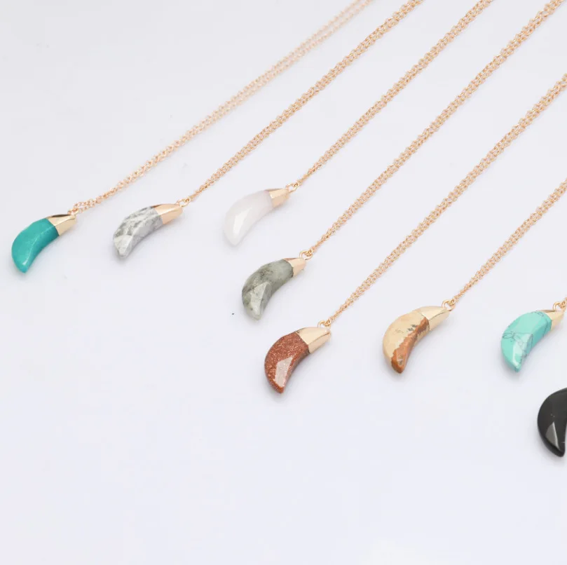 2021 Hot Selling Natural Stone Moon Pendant European And American Creative Fashion Jewelry Handmade DIY Necklace Accessories