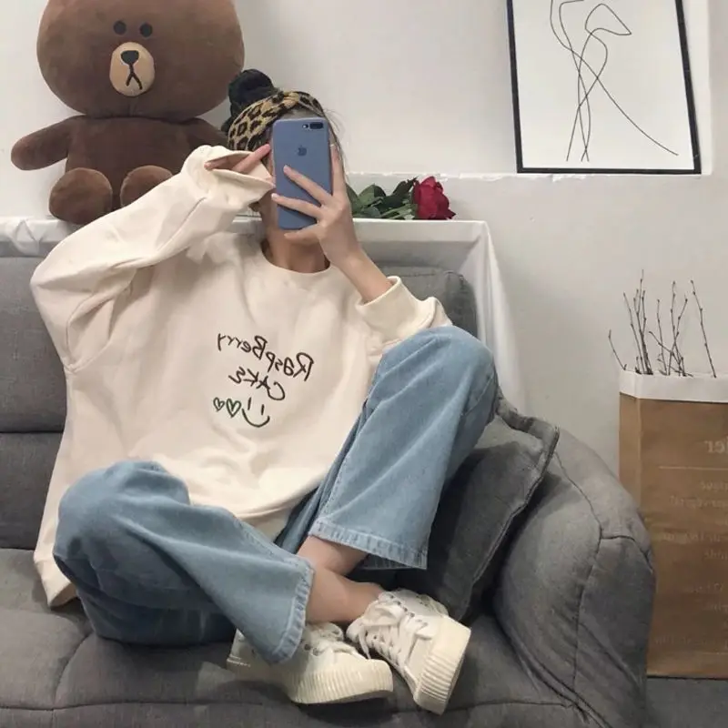 

2021 new high waist straight wide leg pants spring women's jeans Korean loose student thin versatile pants