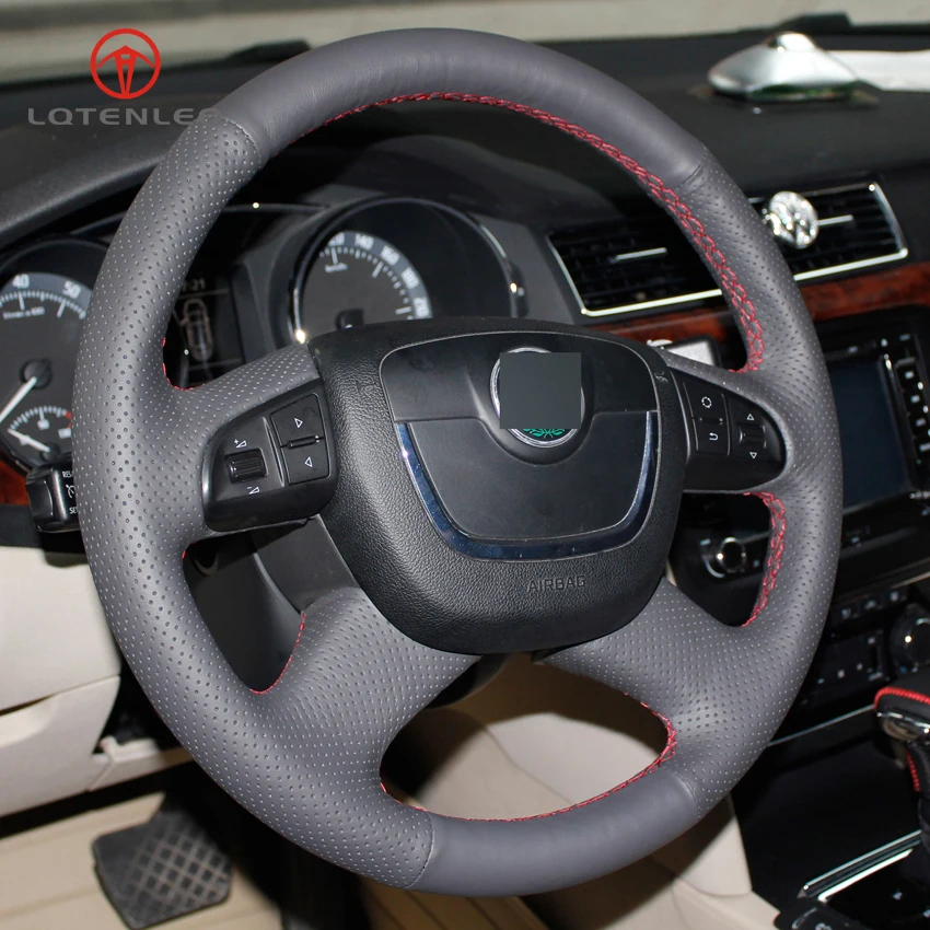 Черный чехол на руль LQTENLEO из искусственной кожи для Skoda Octavia Yeti Superb 2008-2013 Citigo Roomster
