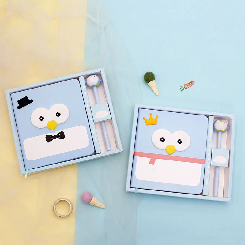 

Записная книжка с милым мультяшным пингвином и ручка в форме пингвина детский блокнот, подарочный набор канцелярских принадлежностей из ис...