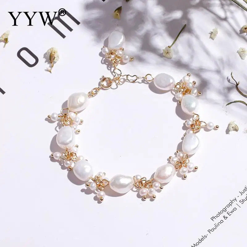 

Irregular Freshwater Cultured Pearl Bracelet with Stainless Steel for Woman Elegant White Freshwater Pearl Bracelets Jewelry #N