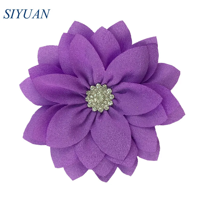 19-lavender 50pcs/lot 9cm Multy Layer Fabric Flower with Rhinestone Chic Lotus Flower Kids Lovely Headwear Accessories High Quality TH300 - Цвет: 19-lavender