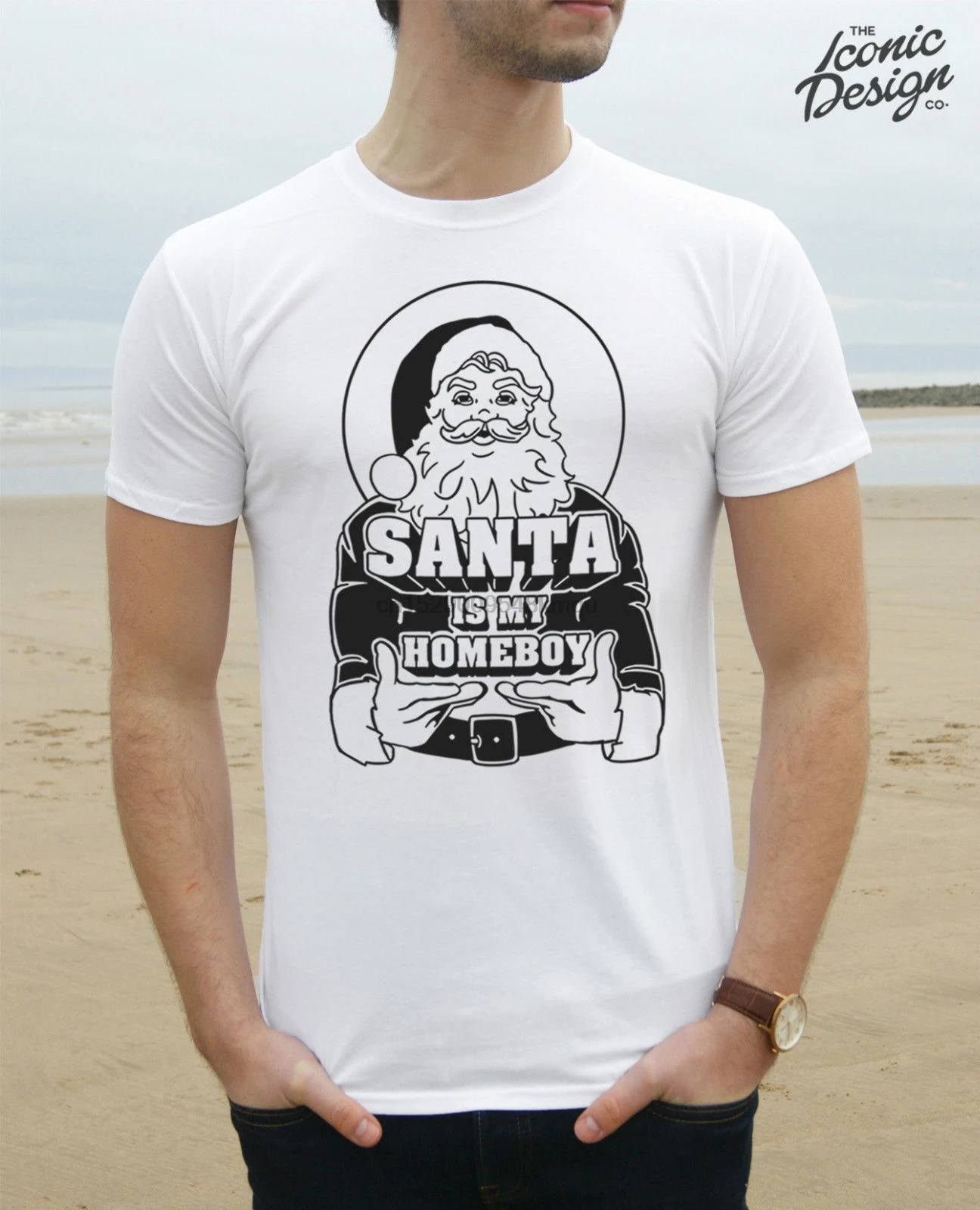 Футболка с надписью Santa Is My Homeboy Рождественский подарок зимняя Домашняя футболка
