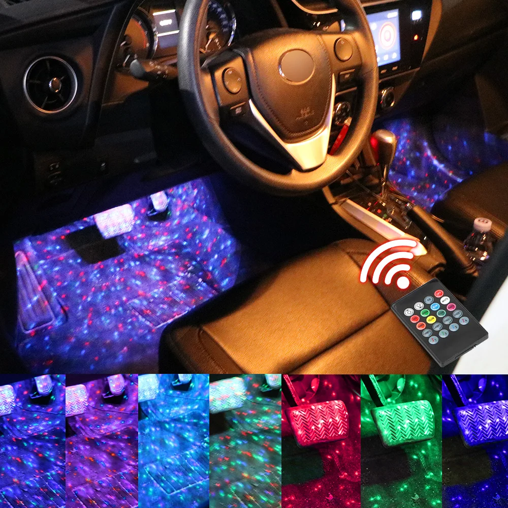 

4Pcs/set LED Strip Atmosphere Lamp Music voice control Car Interior Foot Light USB Cigarette lighter RGB LED Bulb