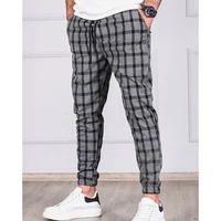 trendy plaid pencil pants mid waist thin korean style streetwear fashion pants comfortable casual jogger casual trousers for men