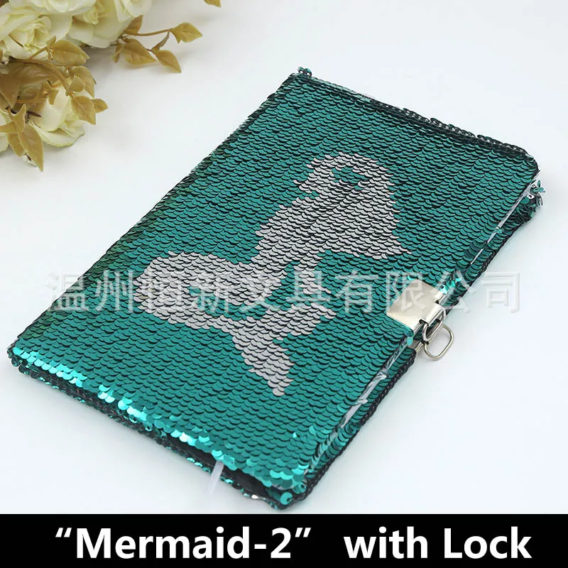 Mermaid 2 with Lock Бабочка с блестками, дневник с замком, А5, блокнот для леди, бумага, блестящий блокнот, офисный блокнот, канцелярские принадлежности, сделай сам, записная книжка, s - Цвет: Mermaid 2 with Lock
