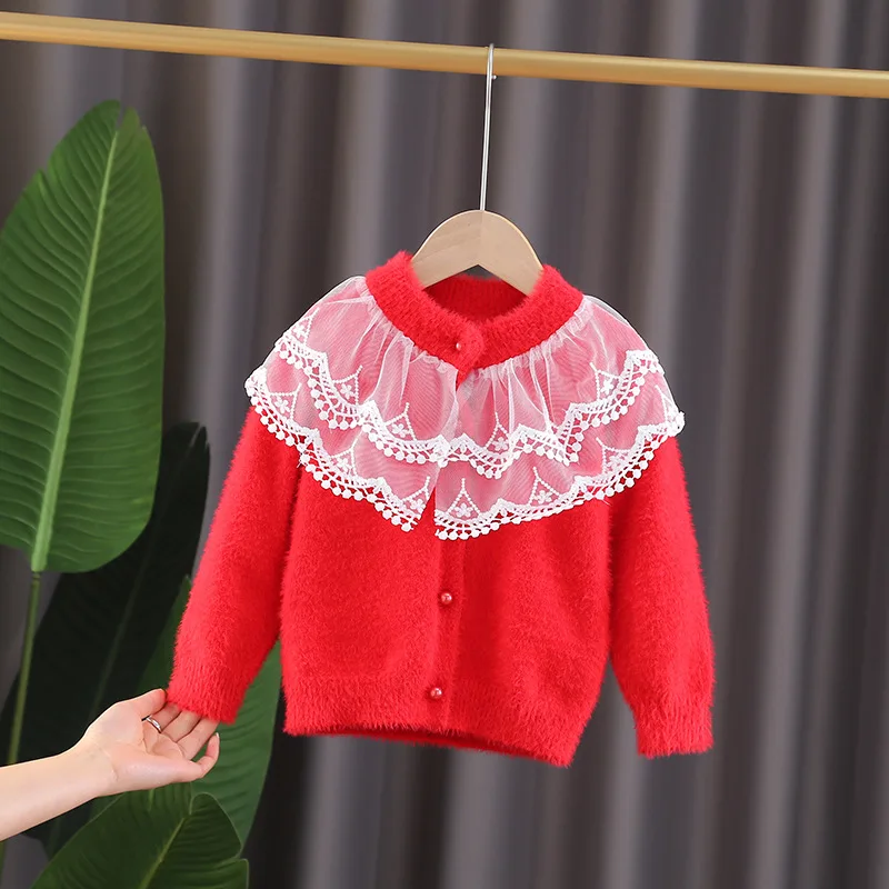 

new arrived winter Children sweater Girl solid candy velvet clothes kids baby Knitted coat wholesales 2-14year students