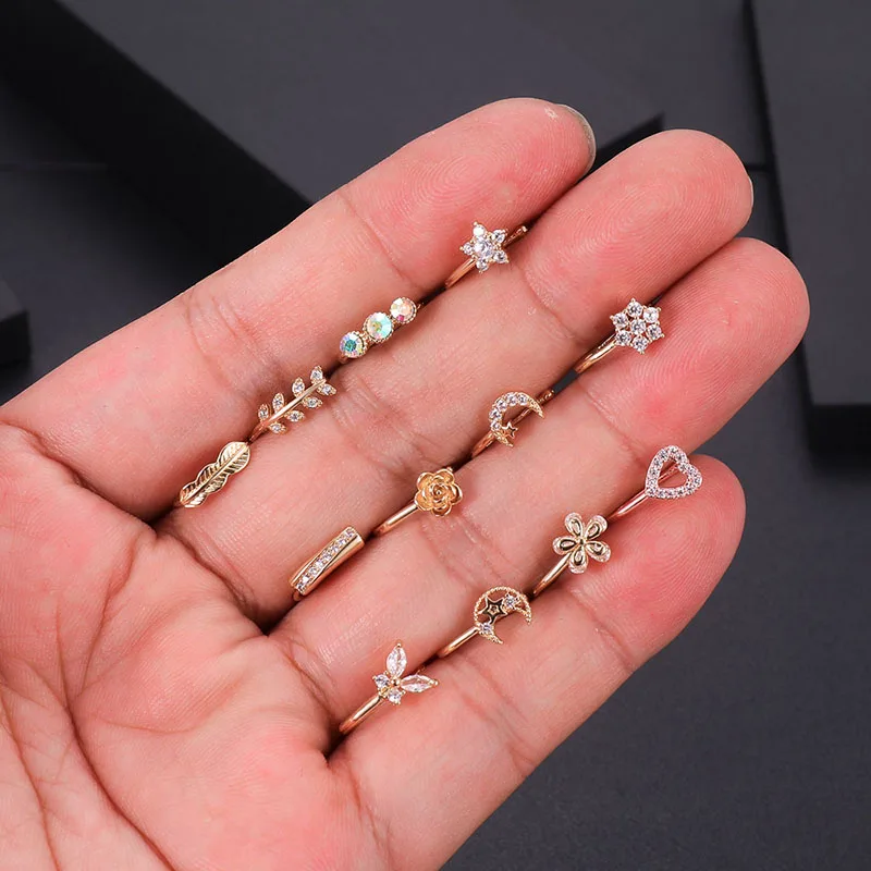 

1Piece Fake Piercing Clip Nose Ring Cuff Body Jewelry For Women 2022 New Trend Ear Cuffs Heart Cross Flowers Clip Nose Rings