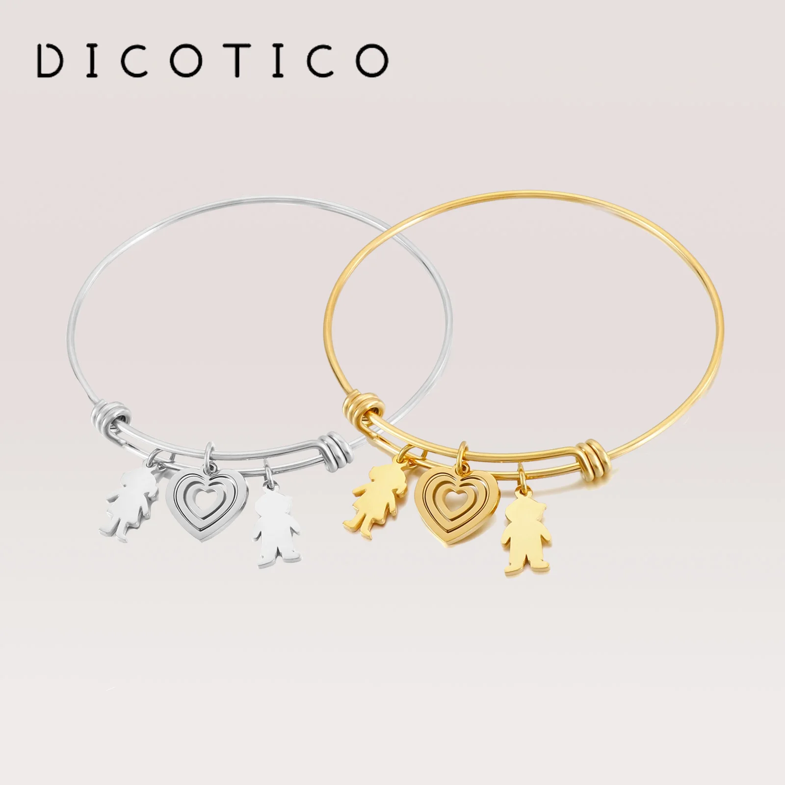 

DICOTICO Three Layer Heart Women Bracelets Jewelry Gold Silver Color Stainless Steel Cartoon Boy Girl Bangle For Women Accessory