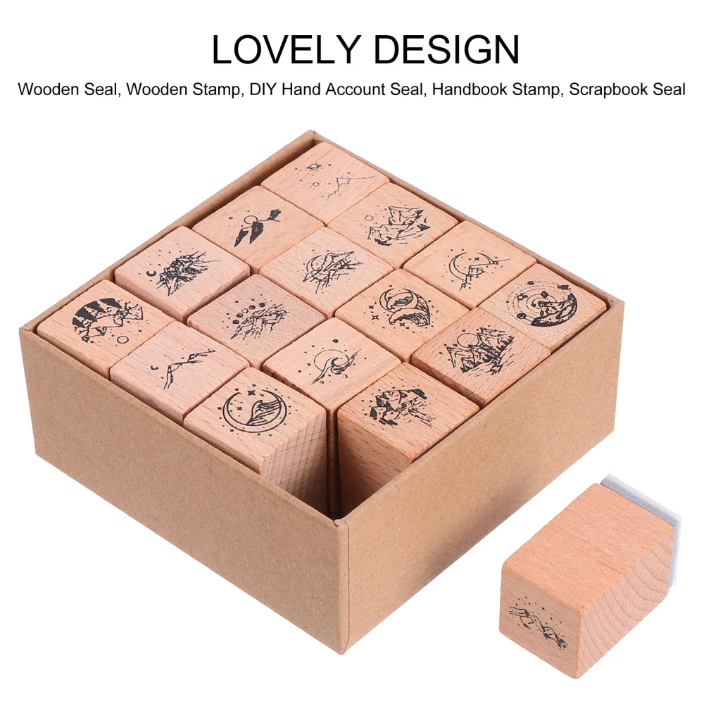 

16pcs Delicate Wooden Scrapbook Seal DIY Hand Account Handbook Stamp for DIY