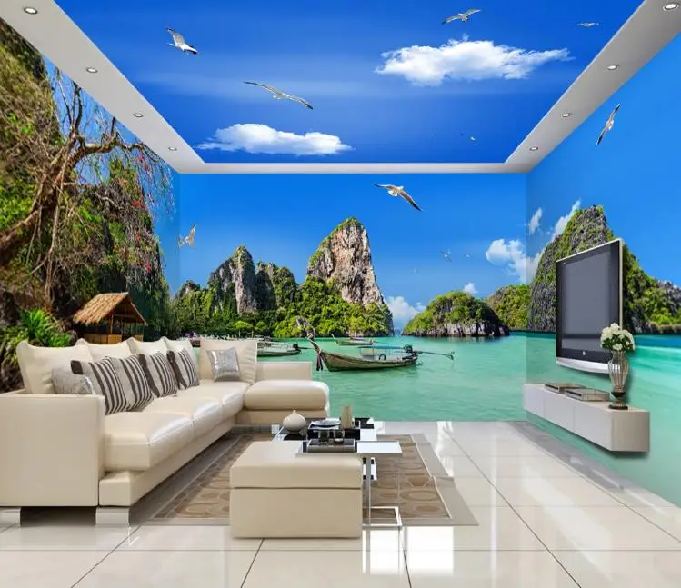 Красивый морской пейзаж далённая Гора тема Космос весь дом обои 3D фото роспись