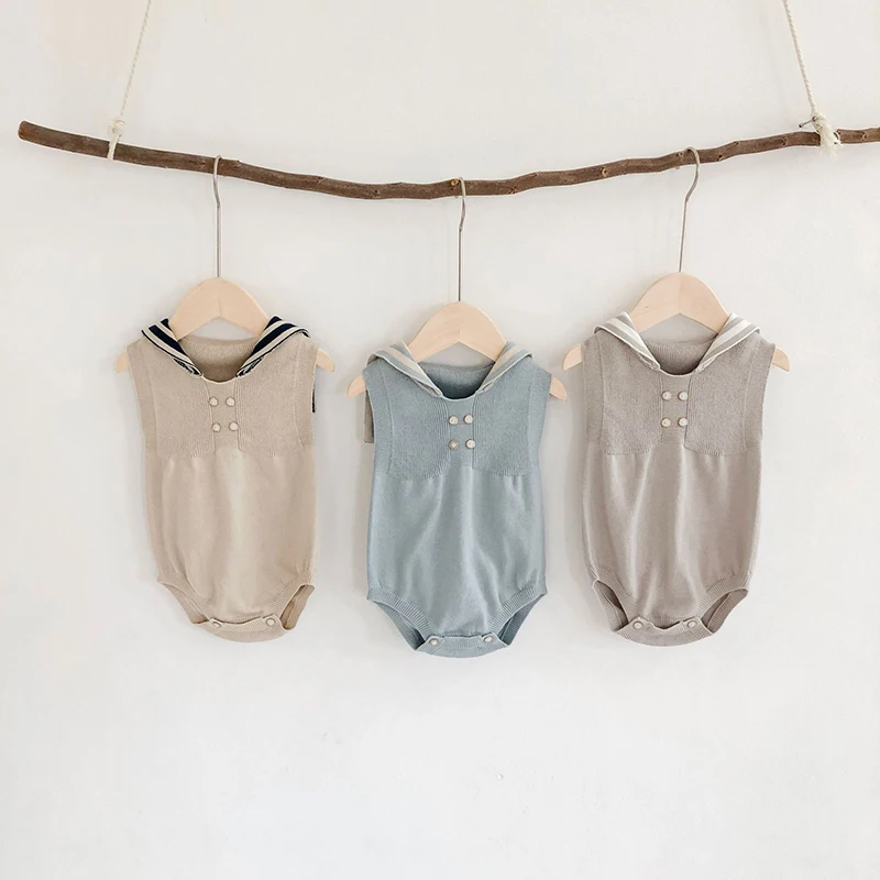 Цельная одежда для детей от 0 до 2 лет Новинка 2020 г. Летний темно синий трикотажный