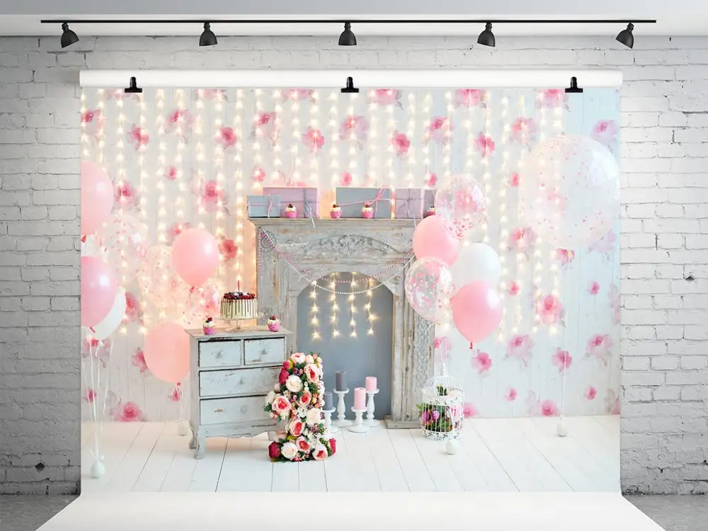 VinylBDS розовый фон для фотосъемки ребенка 1 день рождения цветок и белый деревянный
