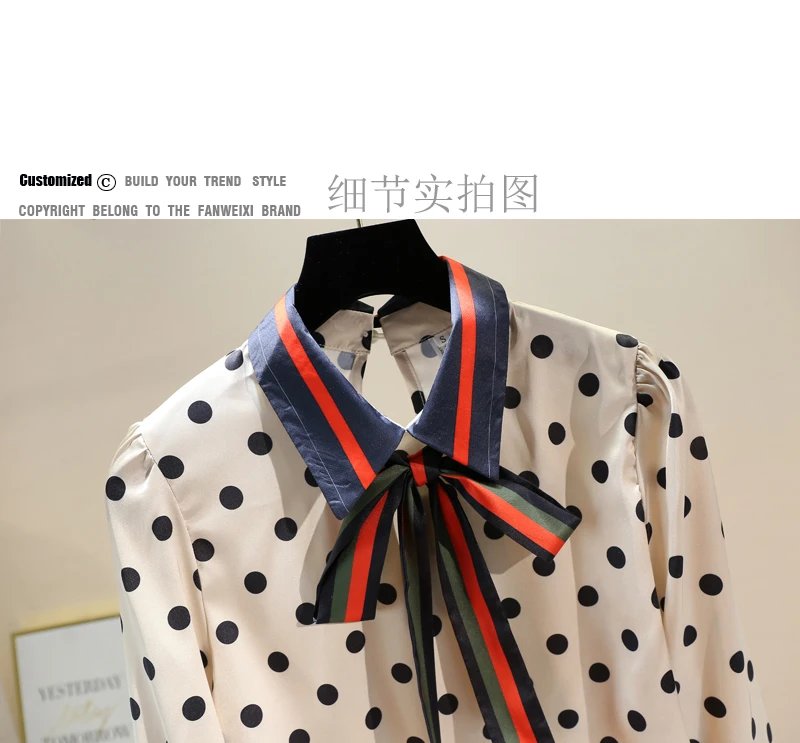 

Polka Dot Long Sleeve Blouse Women Spring Clothes Blusas Mujer 2021 New Fashion Hit Color Matching Bow Tie Blouses Woman Tops