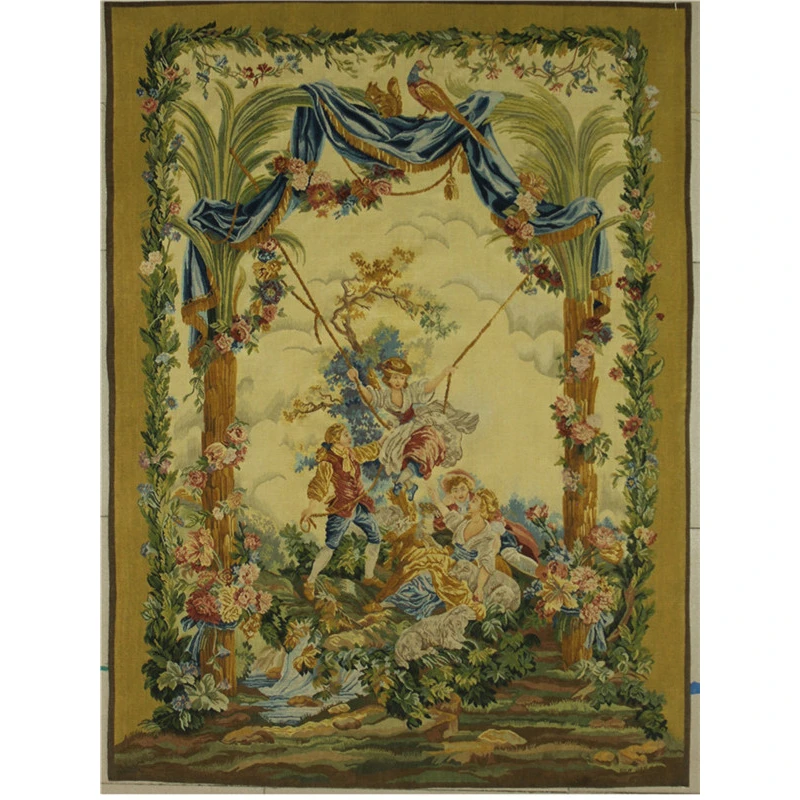 Античная французская шерсть 19 век обуссон гобелен коричневый модный круговой