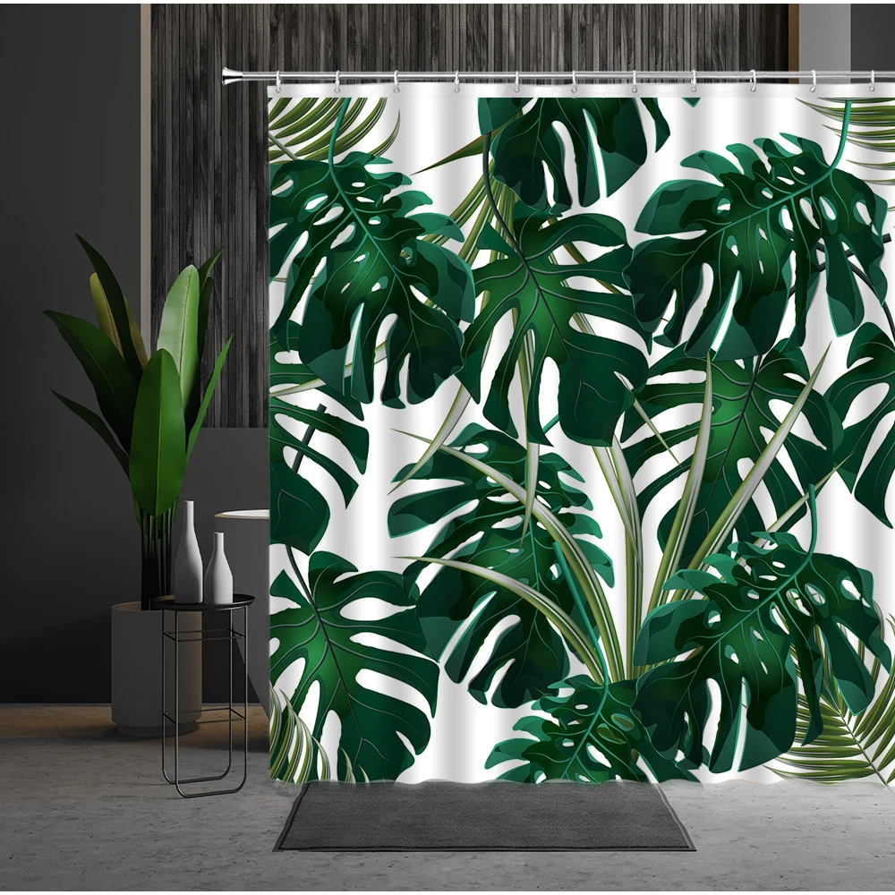 

Monstera Shower Curtain Tropical Green Leaves Washable Bathroom Decor Bathtub Screen Home Supplies Bath Curtains Multiple Size