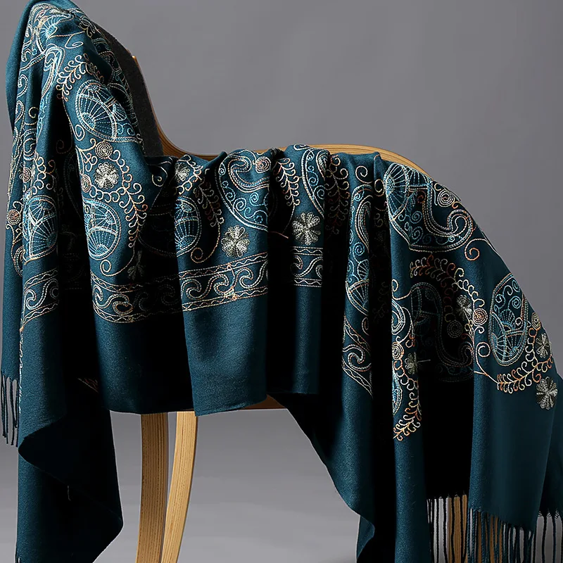 Новый популярный женский длинный шарф с вышивкой лотоса на осень и зиму модная