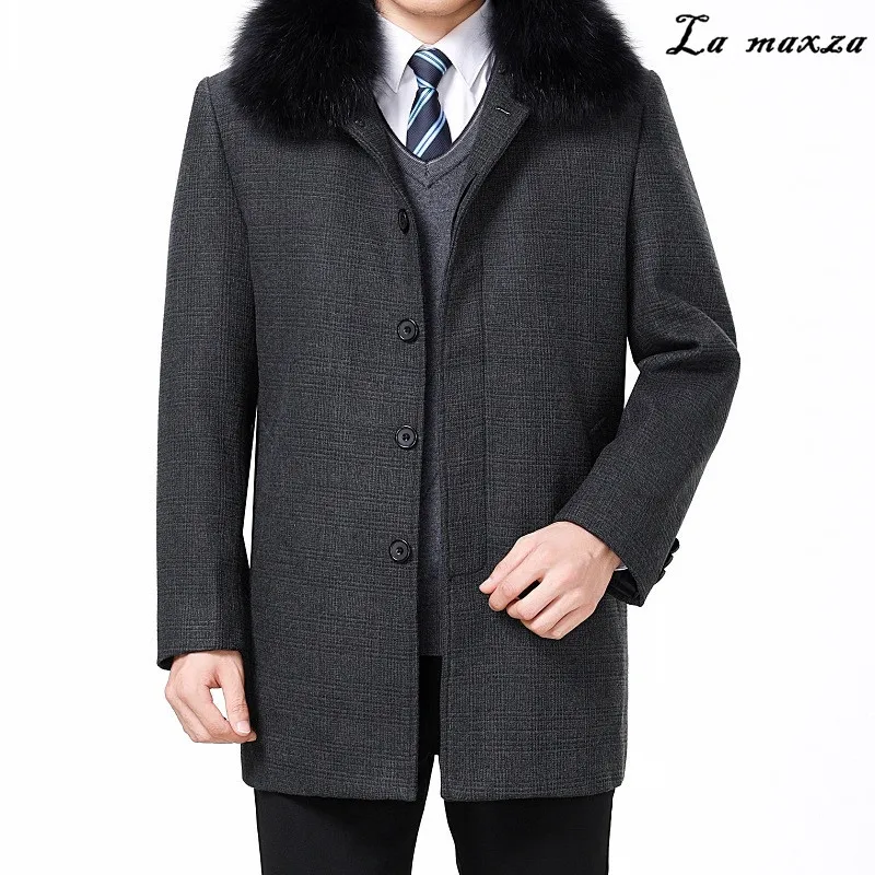 

Зимнее Новое поступление, плотное теплое пальто со съемной подкладкой, Кашемировое серое шерстяное пальто для мужчин