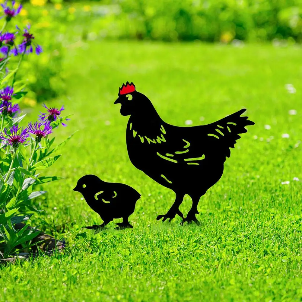 

Acrylic Garden Chicken Silhouette Stakes Metal Animal Yard Art Black Sun-proof Waterproof A Perfect Gift Lawns Garden Decoration