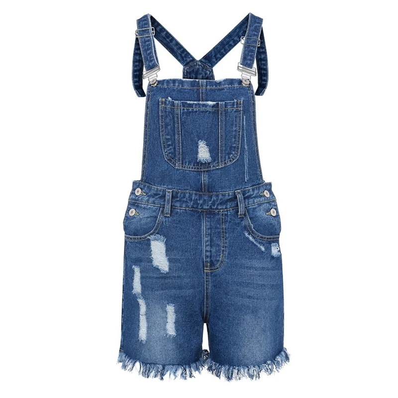 2020 Fashion Sexy Ripped Hole Denim Overalls Women Summer Jumpsuit Female Denim Rompers Playsuit Salopette Straps Shorts Rompers