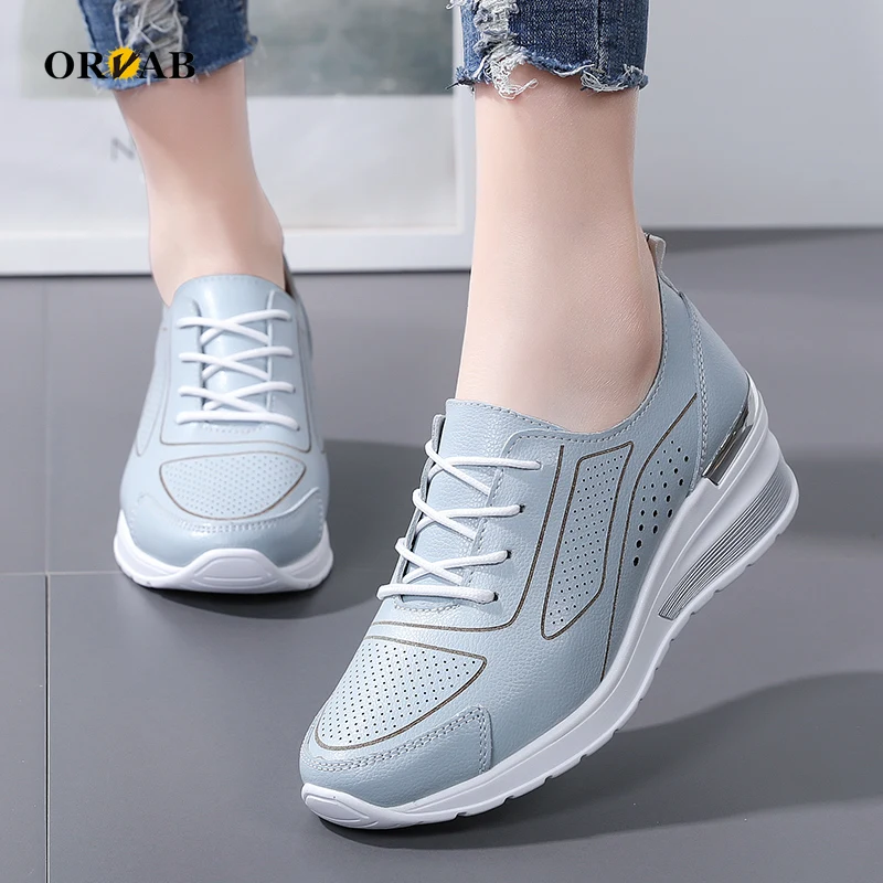 

Shoes Women Summer Height Increasing High 5CM Platform Sneakers Genuine Leather Designer Women Sneakers Wedges Chunky Shoes